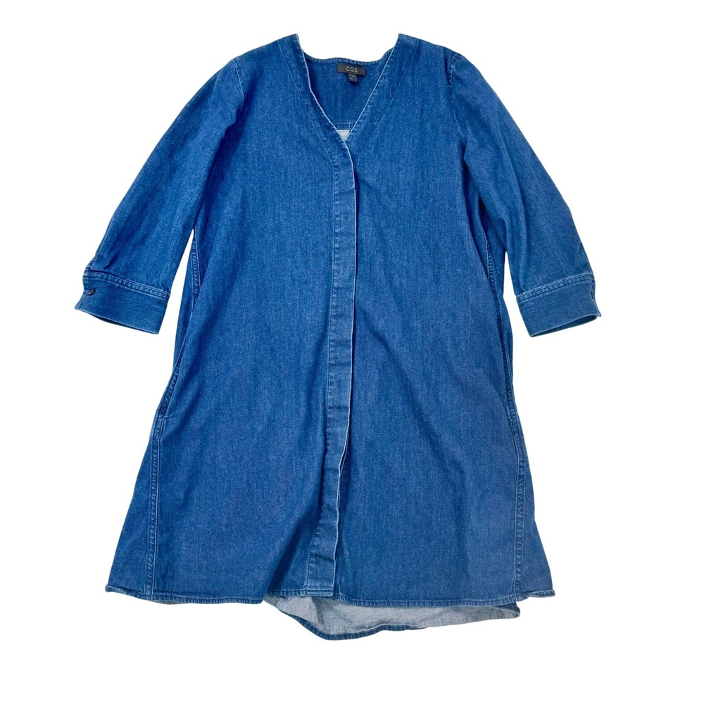 COS‎ Blue Denim V-Neck Shift Dress 100% Cotton Minimalist Size M